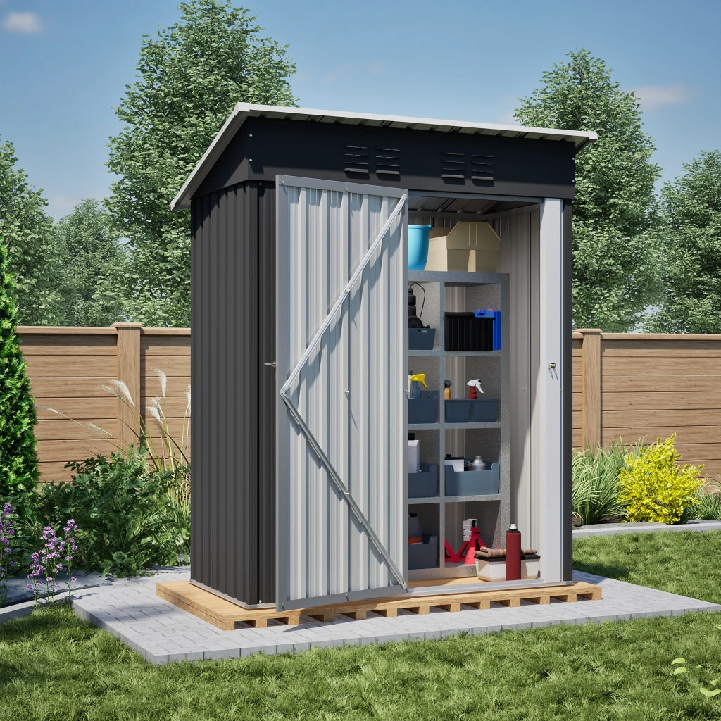 CASETTA Da Giardino 152,2x83,6x182 cm Metallo Nero con Porta Chiudibile