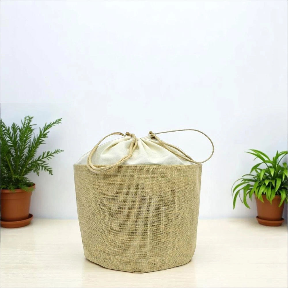Set 10 sacchi tondi in juta con chiusura a cordoncino h 26 cm x 25 cm resistenti