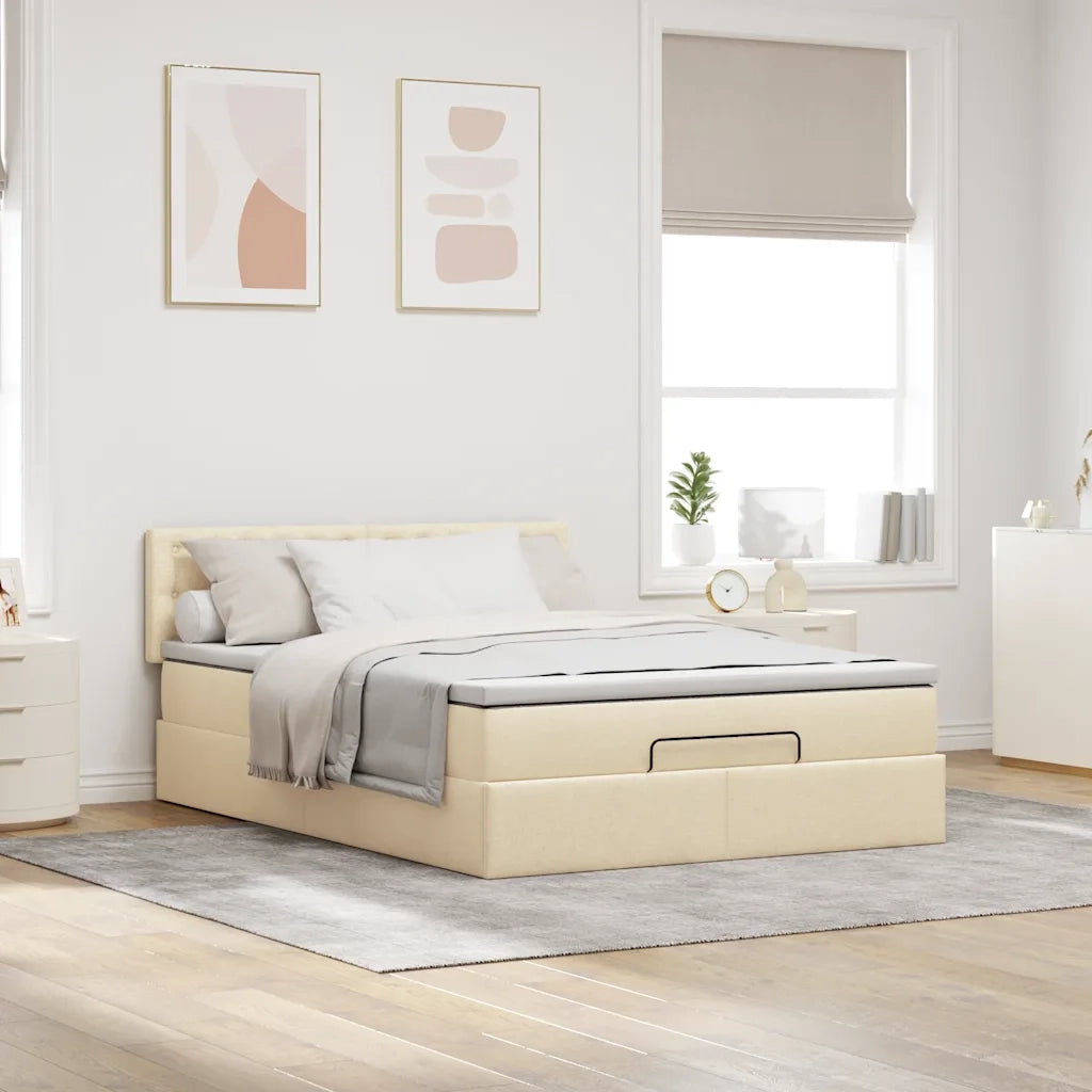 Pouf Letto con Materasso e LED Crema 140x190 cm 3312476