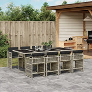 Set Pranzo da Giardino 9pz con Cuscini Grigio Chiaro Polyrattan