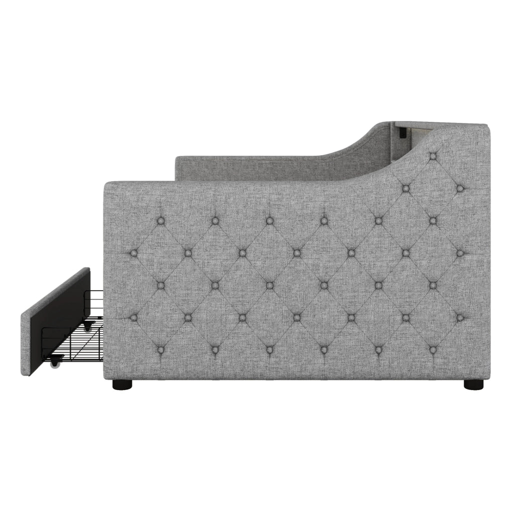 Letto daybed 90 x 200 cm con luce LED, due cassetti e porta USB