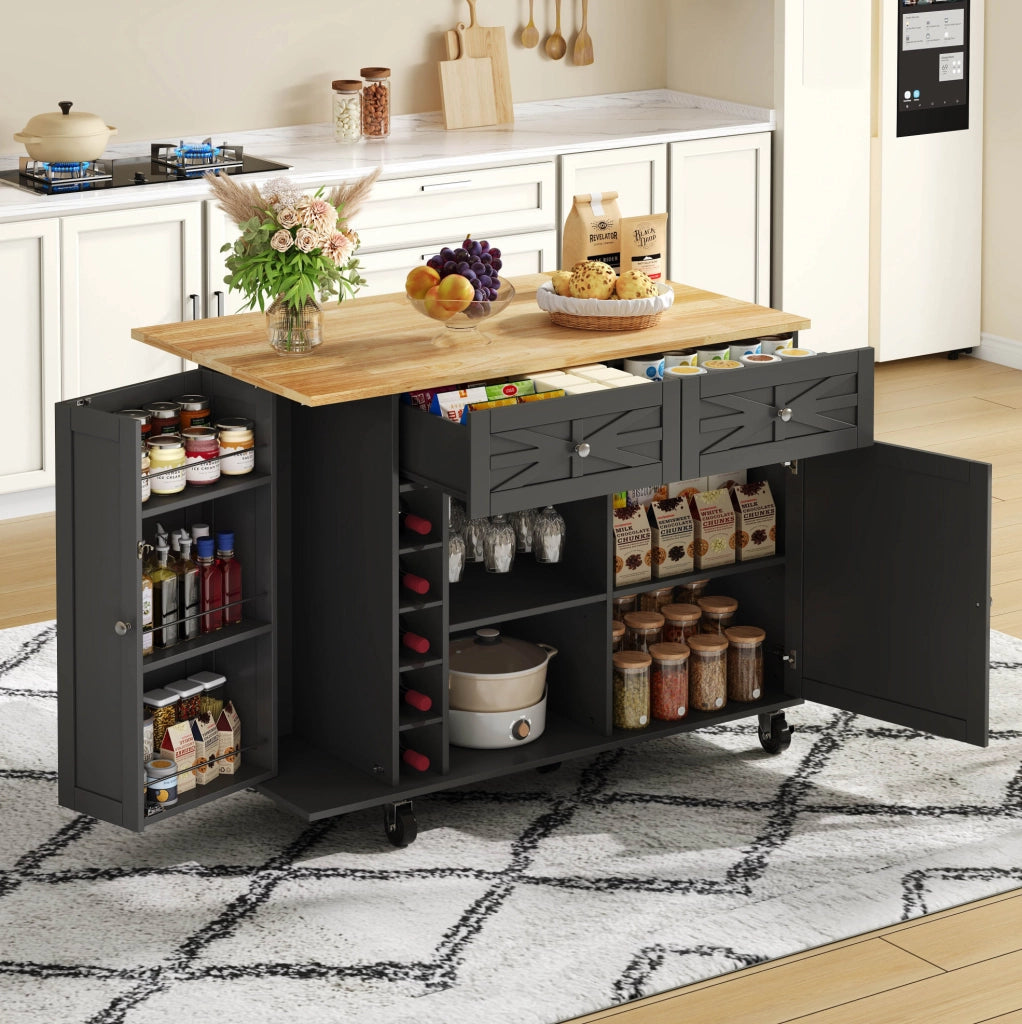 Carrello cucina con piano ribaltabile 120x45(70)x89 cm in MDF nero