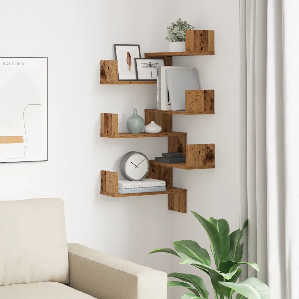 2 pz Mensole | Ripiano | Scaffale Angolari Legno Antico 40x40x49,5 cm in Truciolato