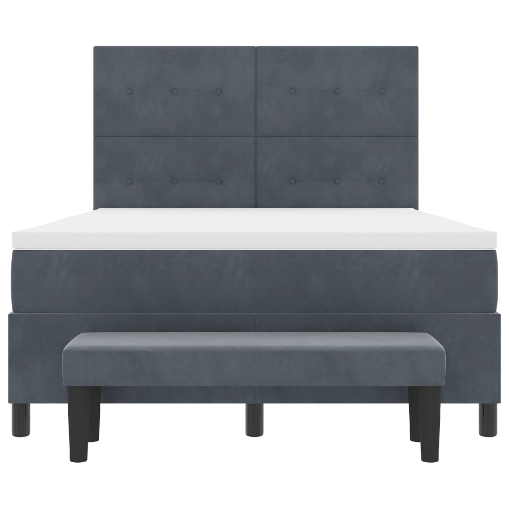 Letto Box Spring con Materasso e Panca Grigio Scuro 140x190 cm Velluto