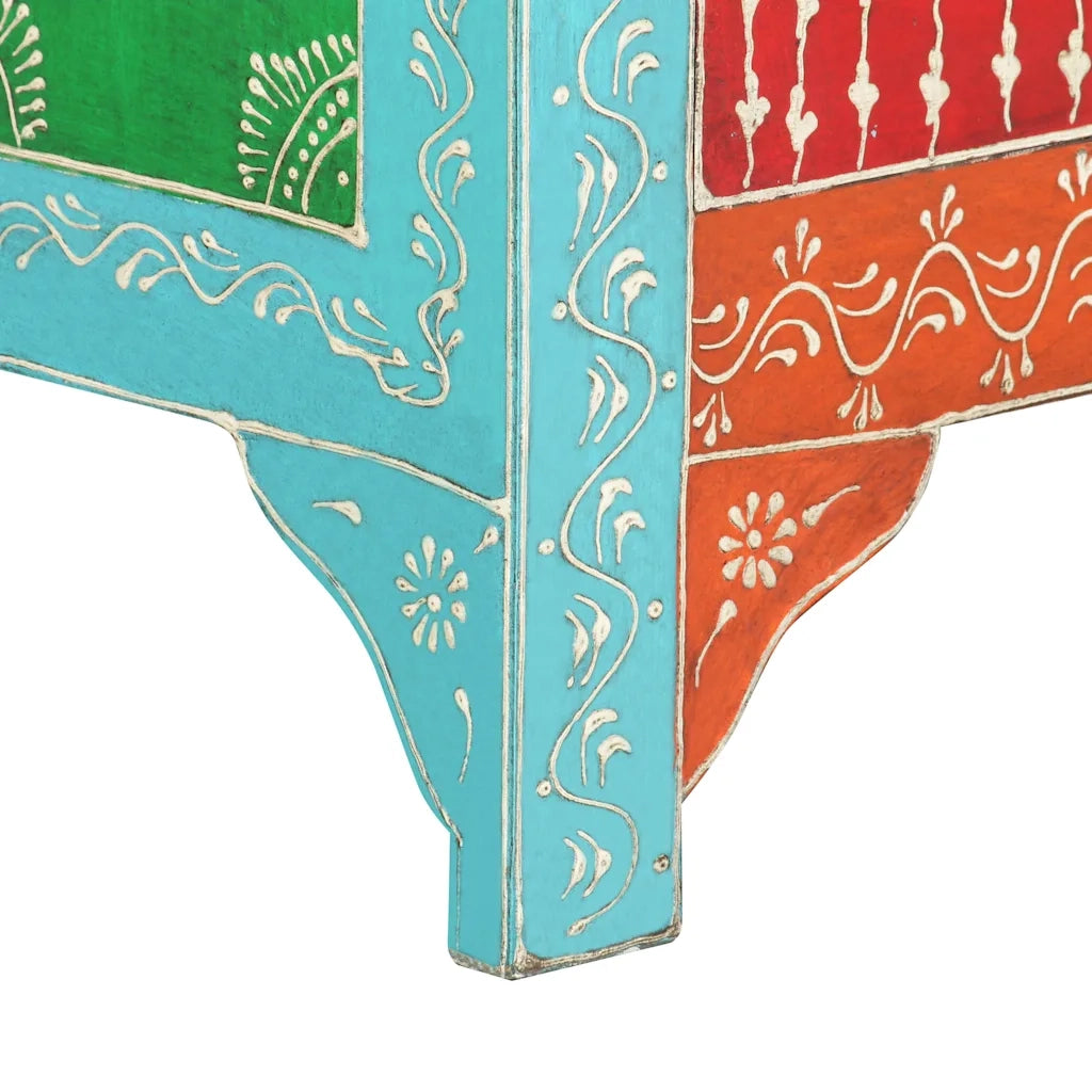 Comodino Dipinto a Mano-Tavolino da notte 40x30x50 cm in Legno Massello di Mango 635972