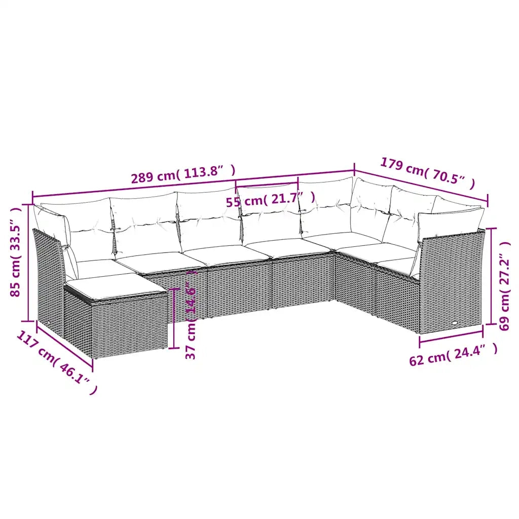 Set Divani da Giardino 8 pz con Cuscini Marrone in Polyrattan