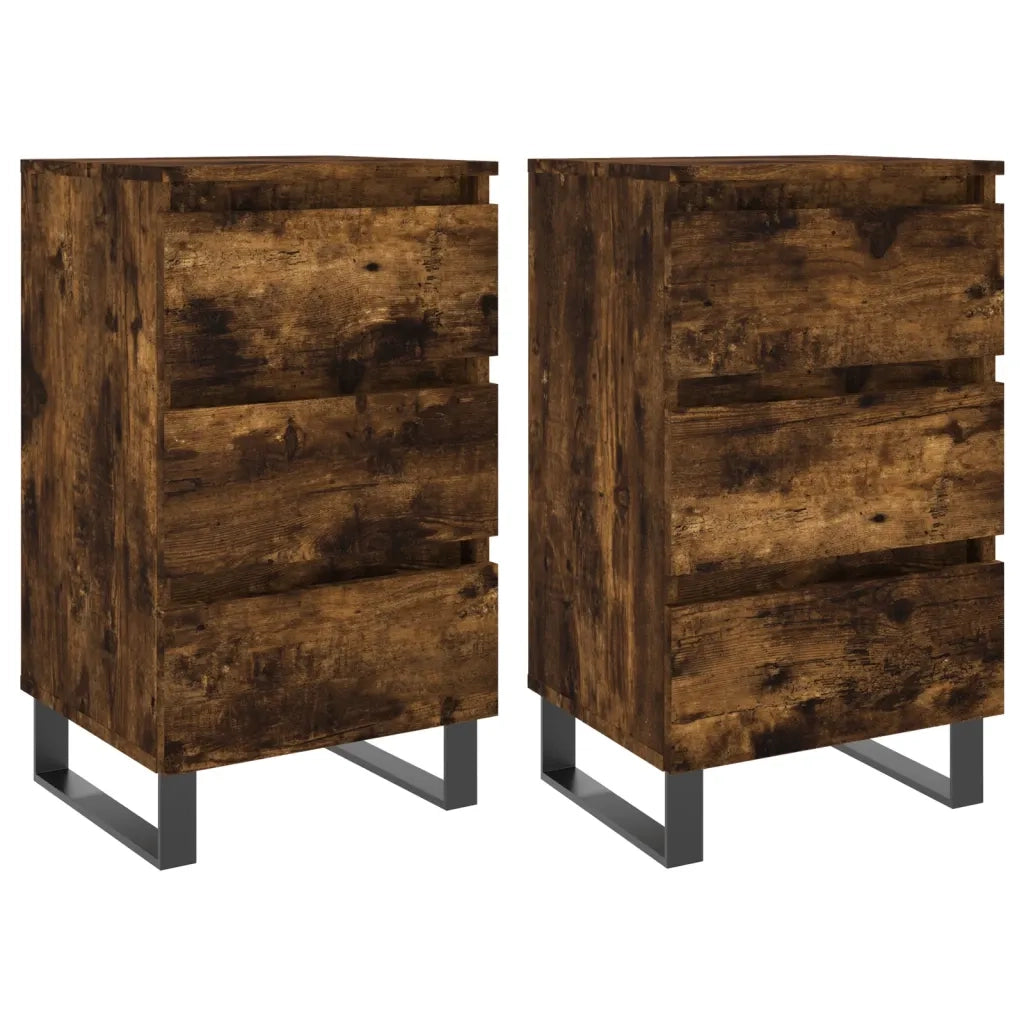 Set di 2 Comodini | Armadio da Notte | Mobiletto da notte Rovere Fumo 40x35x69 cm in Legno Multistrato