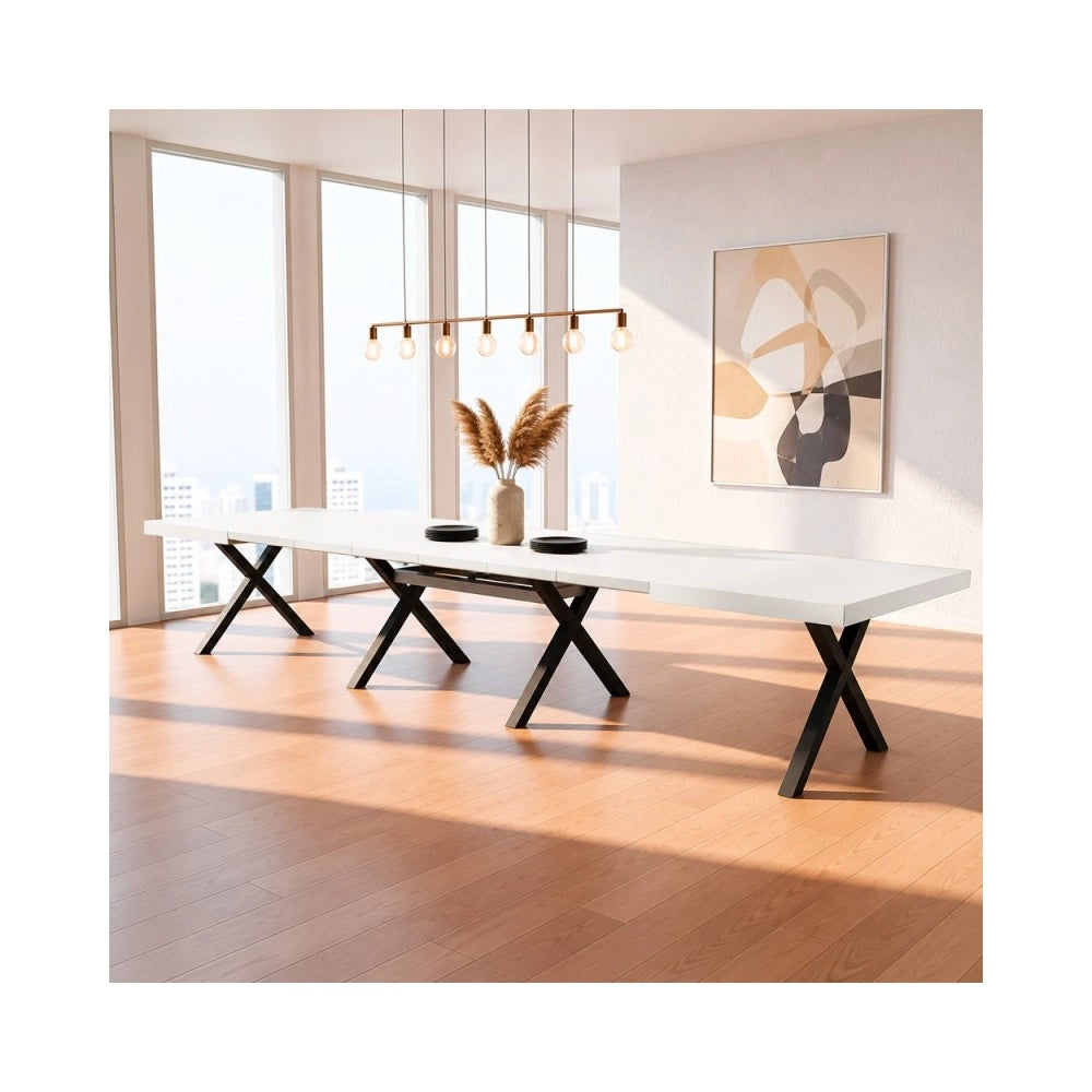 Tavolo Allungabile Milonga480 180 cm con Piano Bianco Spatolato e Gambe Incrociate Antracite