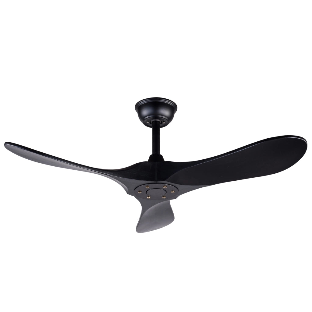 Ventilatore da soffitto da 42 pollici nero con 3 pale in legno massello e telecomando