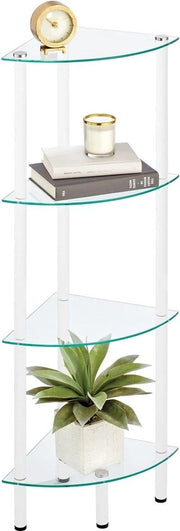 Cassa con 4 pannelli in vetro - cassa angolare in metallo e vetro - vetrina per soggiorno o ufficio - bianco/trasparente
