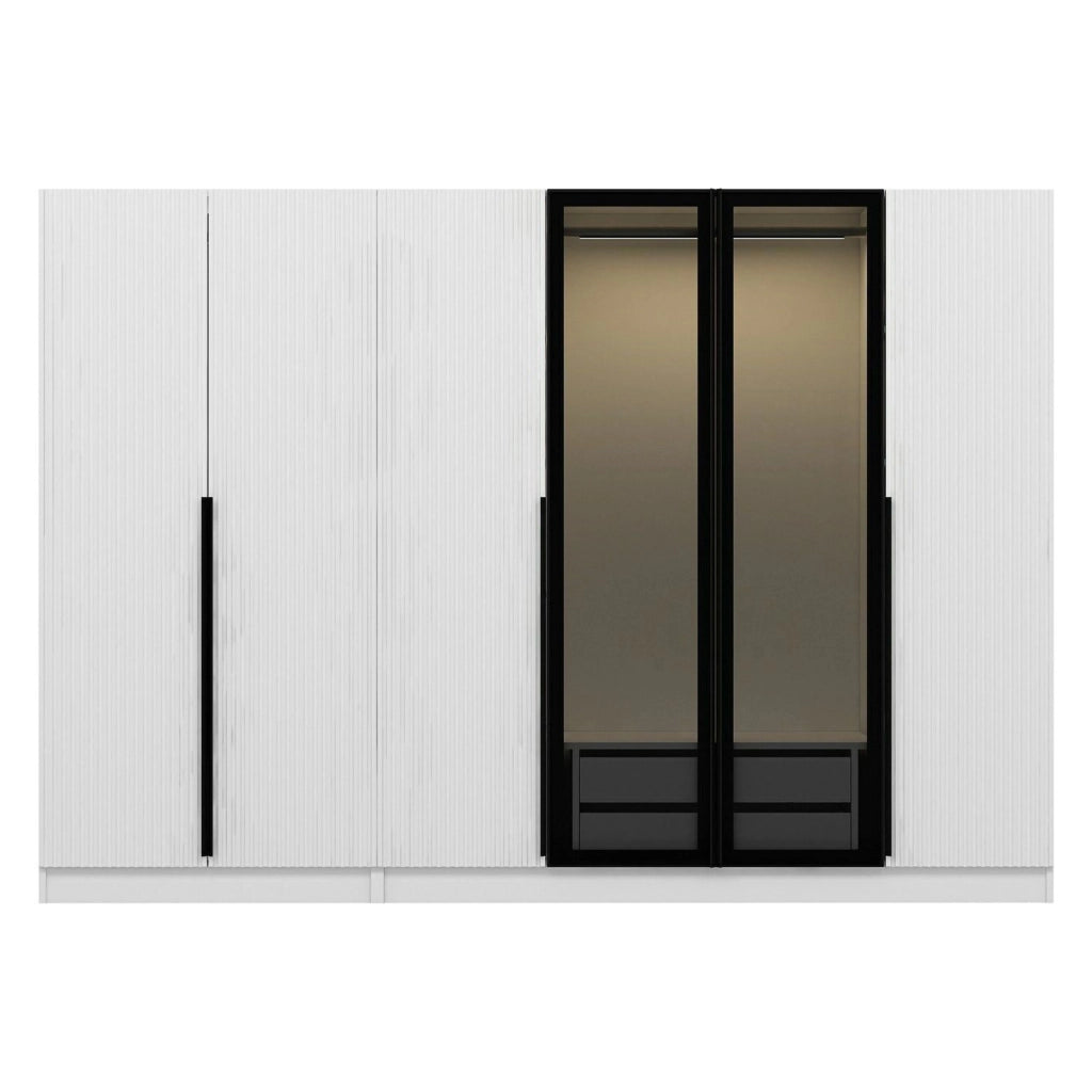 Armadio Camera da Letto Roviano, Guardaroba Grande Appendiabiti, 270x210h cm Bianco