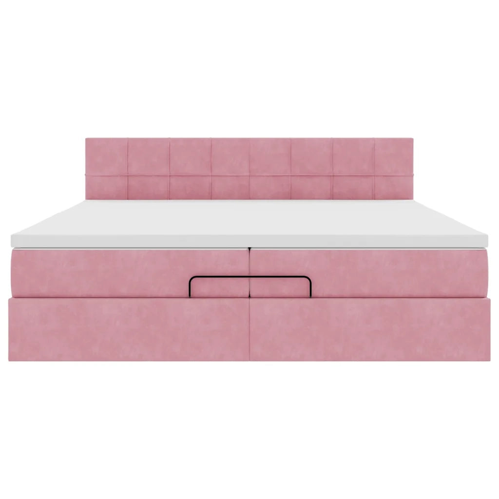 Struttura Letto Pouf con Materassi Rosa 200x200 cm Velluto