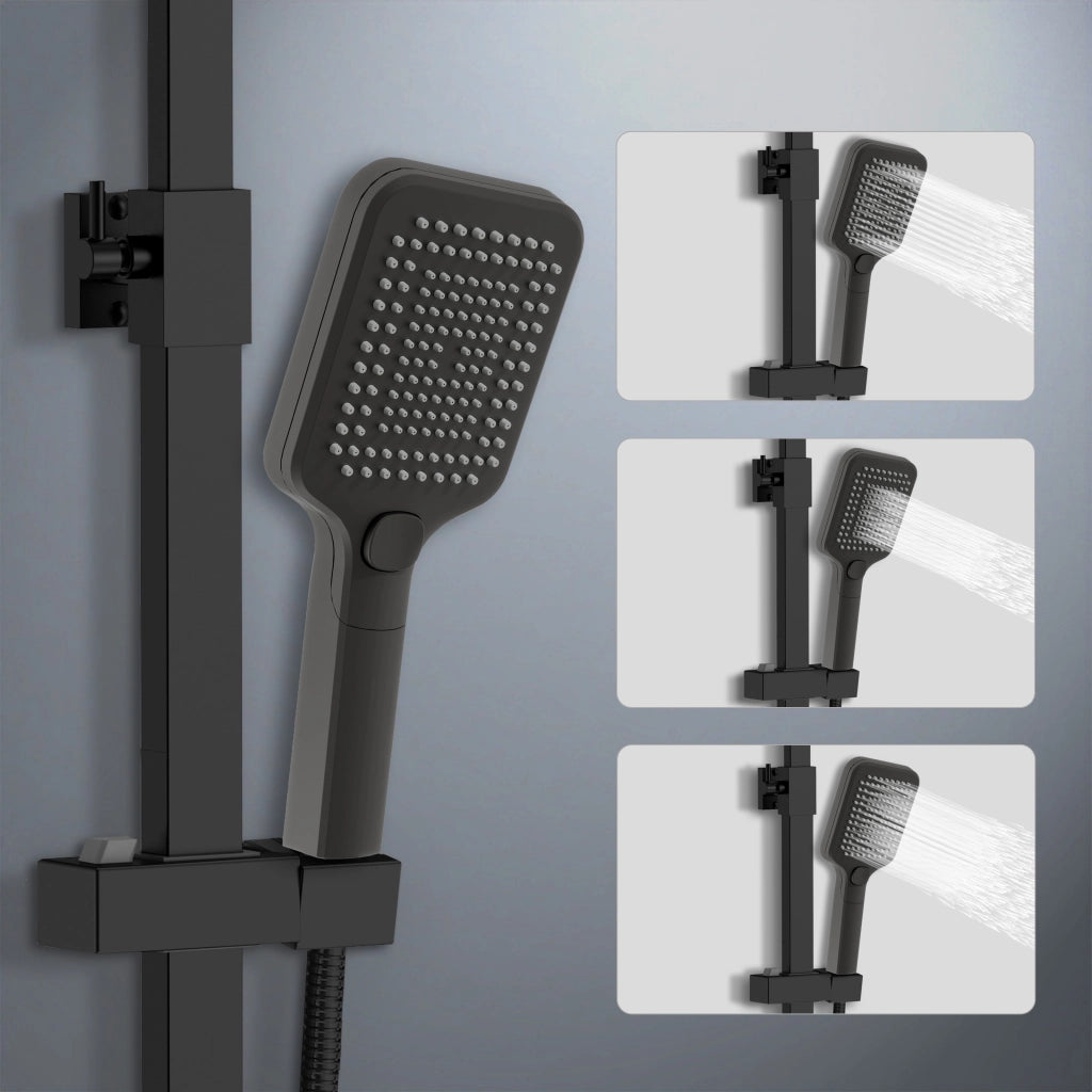 Colonna doccia con miscelatore termostatico, saliscendi doccia quadrato regolabile 73-115cm, nero