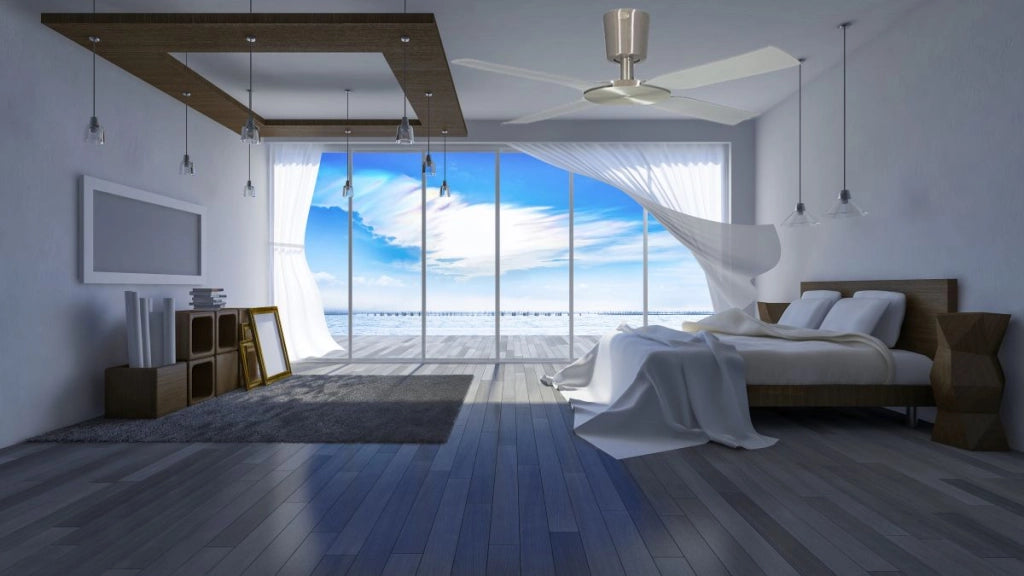 Vam Ventilatore da soffitto alluminio naturale 142 cm a risparmio energetico pale di gomma 142 cm telecomando 6 velocitÃ