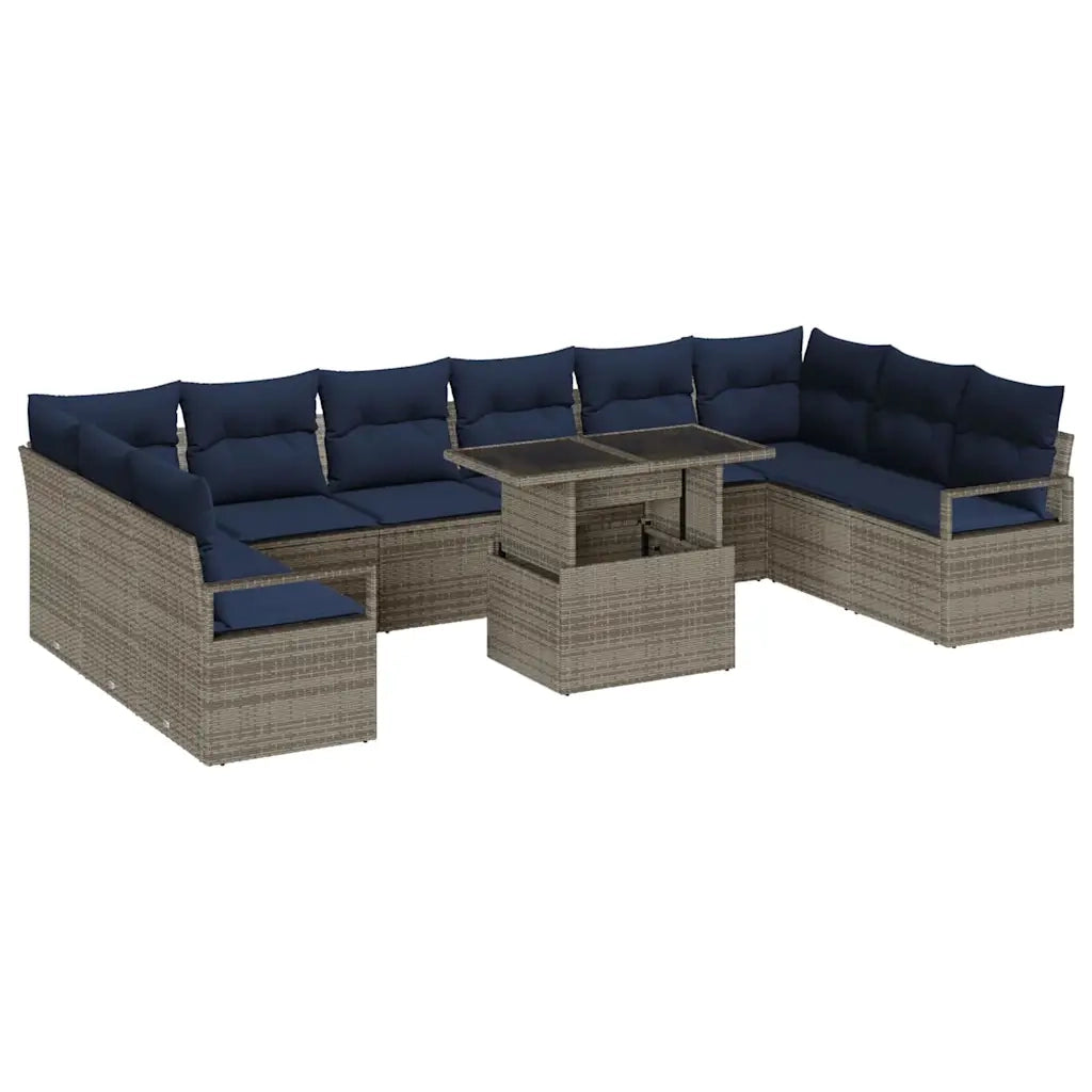 Set Divano da Giardino 11 pcs Grigio e Blu Navy polyrattan
