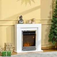 Camino Elettrico da Terra con Effetto Fiamma Realistico, Timer e Telecomando, 1000W e 2000W, 79x26x77.5cm, Bianco e Nero