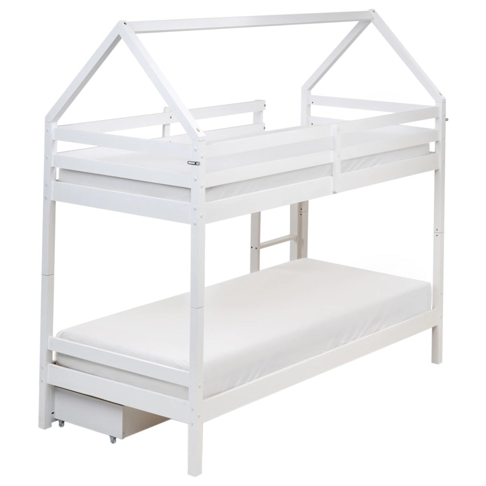 Letto a castello in legno di pino con cassetti bianchi 90 x 200 cm cameretta bambini