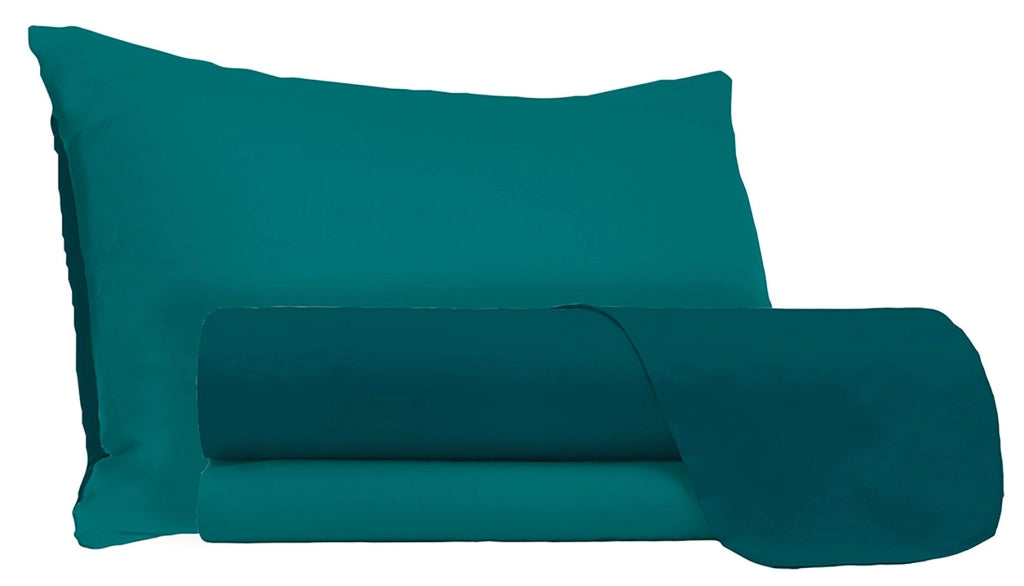 Set Lenzuola Sopra Sotto e Federe Doubleface Verde Petrolio/Verde Bottiglia 1 Piazza e Mezzo