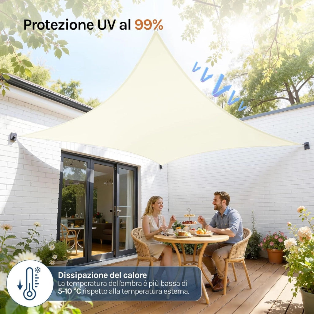 Vela ombreggiante 5x7m in PES 160 g/m² Impermeabile Tenda a Vela Parasole Rettangolare Protezione Solare Respirante Anti UV Giardino Esterni Crema