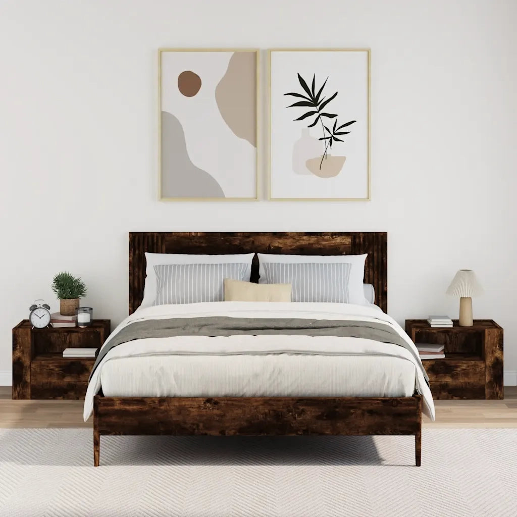 Set di 2 Comodini | Armadio da Notte | Mobiletto da notte a Muro Rovere Fumo 45x30x35 cm