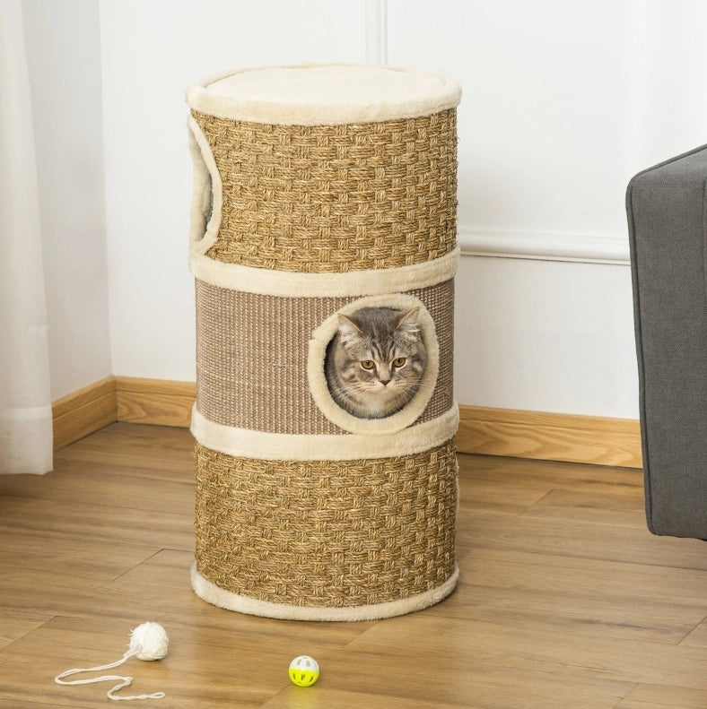 Tiragraffi a torre 3 livelli in sisal e peluche marrone