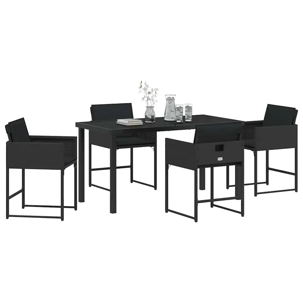 Set da Pranzo per Giardino 5 pcs Nero polyrattan