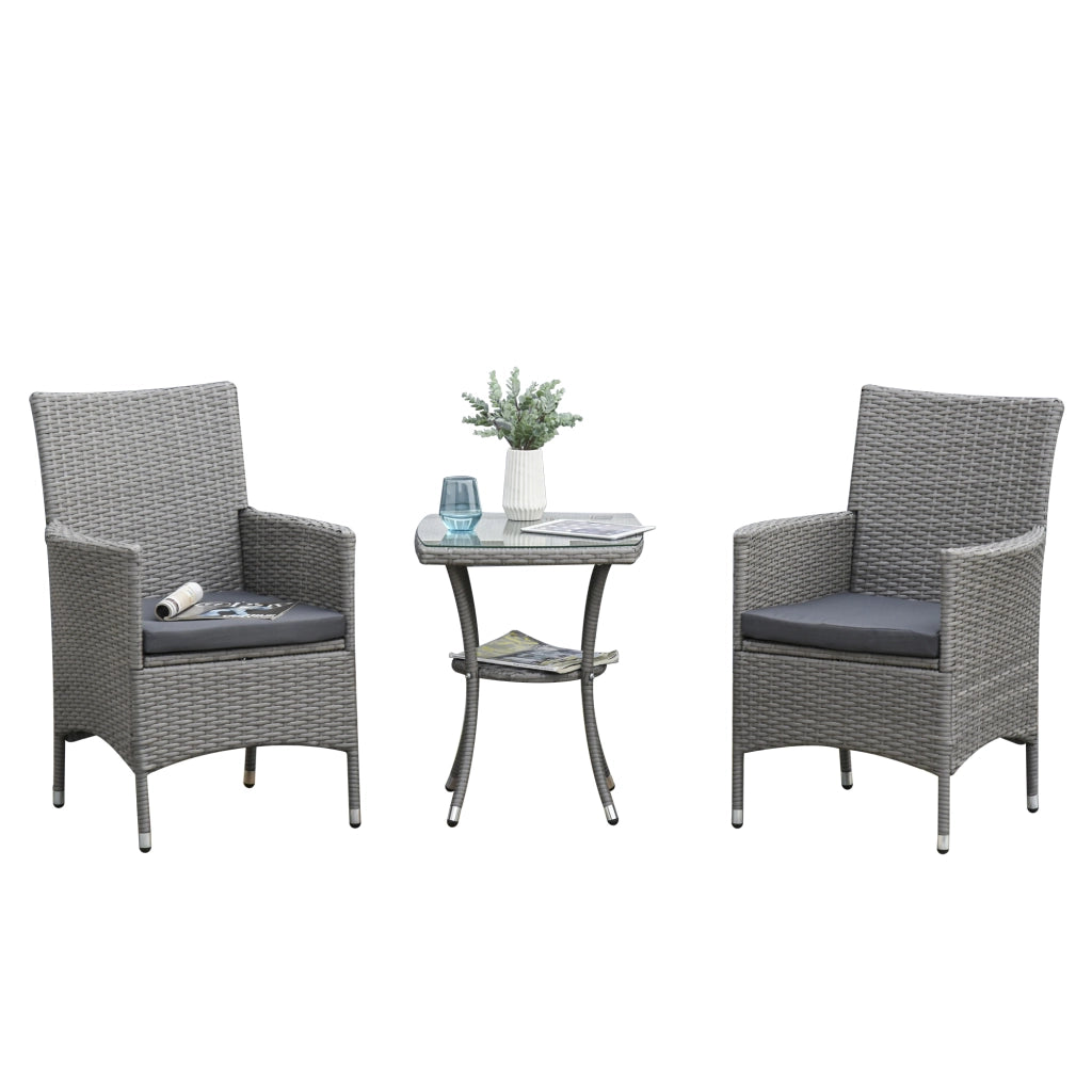 Set Divano Angolare 3 Pezzi Polyrattan ¨C zephmum ¨C Grigio 130x70x70 cm