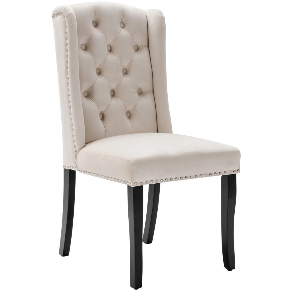 Set 2 sedie da pranzo in velluto beige con gambe in quercia