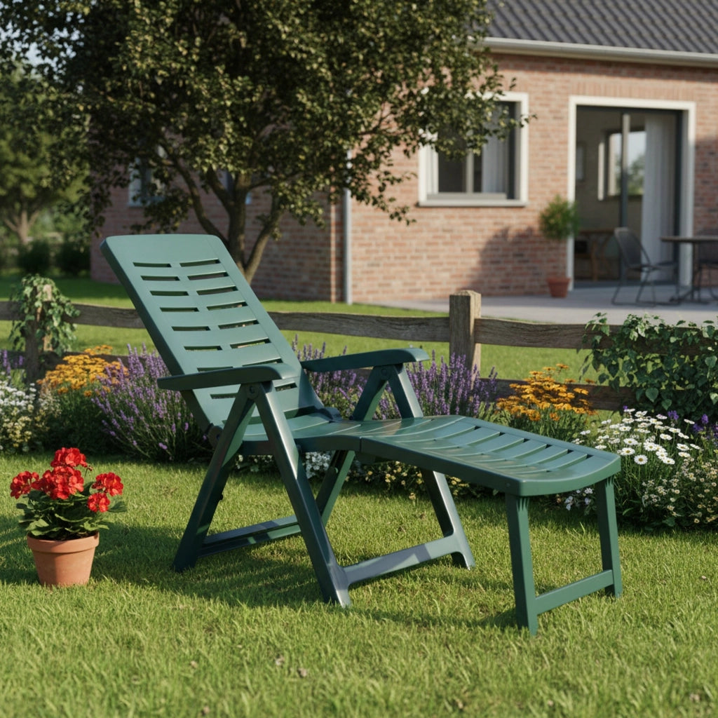 Sdraio da Giardino Henagar, Lettino Prendisole Pieghevole con Poggiapiedi Made in Italy, 60x60x109h cm Verde