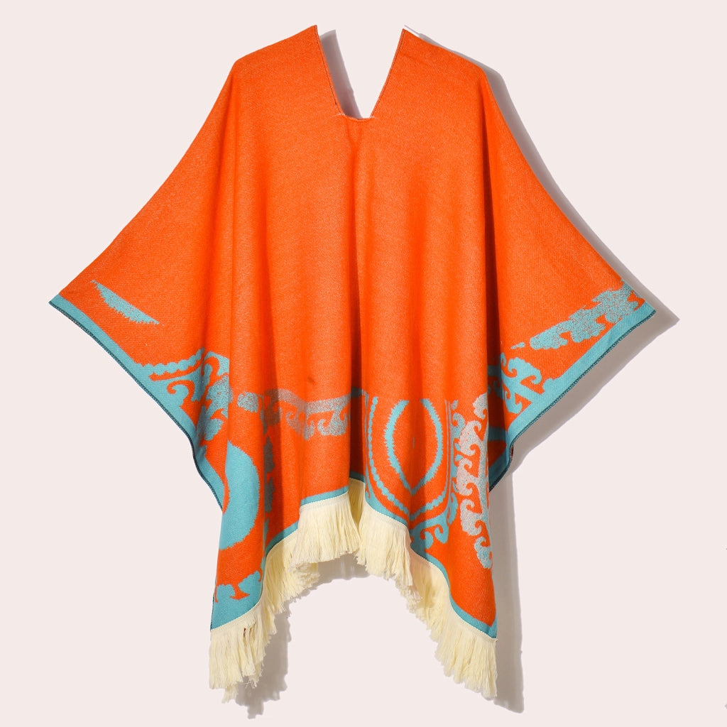 Sciarpa da viaggio da donna, stile etnico, con nappe, modello pullover, calda cappa decorativa da esterno in jacquard