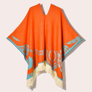 Sciarpa da viaggio da donna, stile etnico, con nappe, modello pullover, calda cappa decorativa da esterno in jacquard