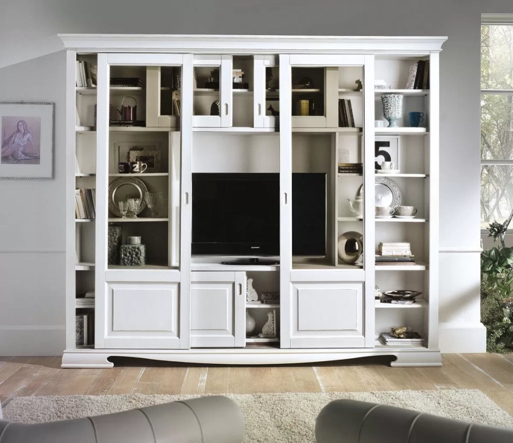 Libreria porta tv in legno scorrevoli bianco 281x42x240 - Mobili 2G