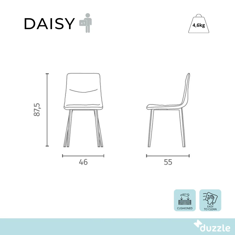 Set di 4 sedie da pranzo imbottite in tessuto beige Daisy con struttura in metallo facili da pulire | Duzzle