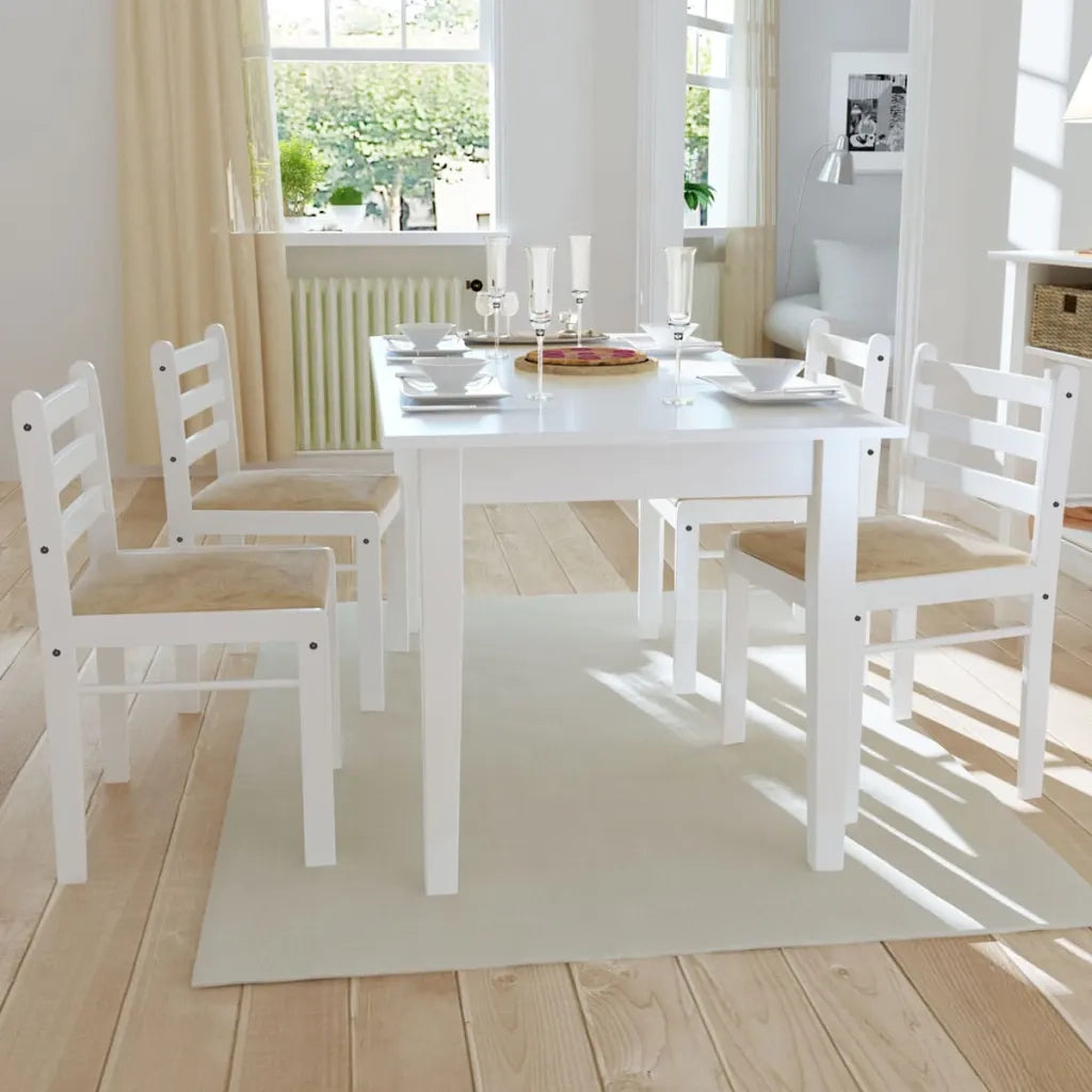 Sedie da Pranzo 4 pz Bianche Legno Massello di Hevea e Velluto 242031