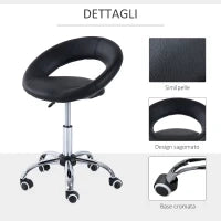Sgabello da Lavoro Girevole Sgabello da Sala Salone Moderno Altezza Regolabile Ecopelle 50 × 54 × 66-78cm Nero