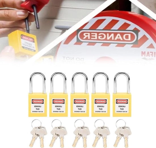 Veicolo di Blocco di Sicurezza con 5 Set - 2 Chiavi per Slot - Isolamento LOTO Nylon Acciaio - Trasporto Logistico - Colore Giallo .