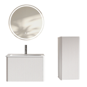 Mobile bagno con specchio LED e colonna sospesa con lavabo e spazio contenitore per bagno finitura bianco opaco