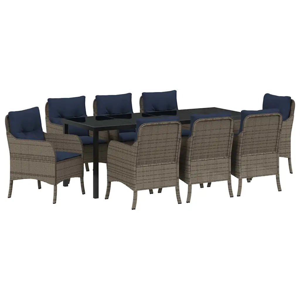 Set da Pranzo per Giardino con cuscino 9 pcs Grigio polyrattan