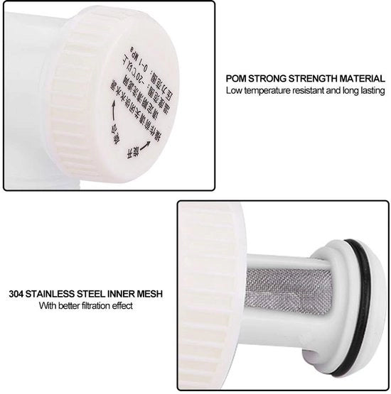 Inlaatklep per acqua con filtro - RVS mesh - Materiale POM - Connettore G1/2 - Impermeabile - Filtra impurità