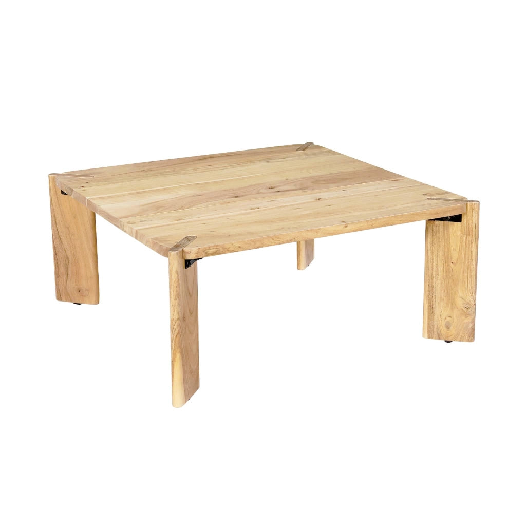 Tavolino esotico quadrato in legno massello, 80cm, marrone naturale
