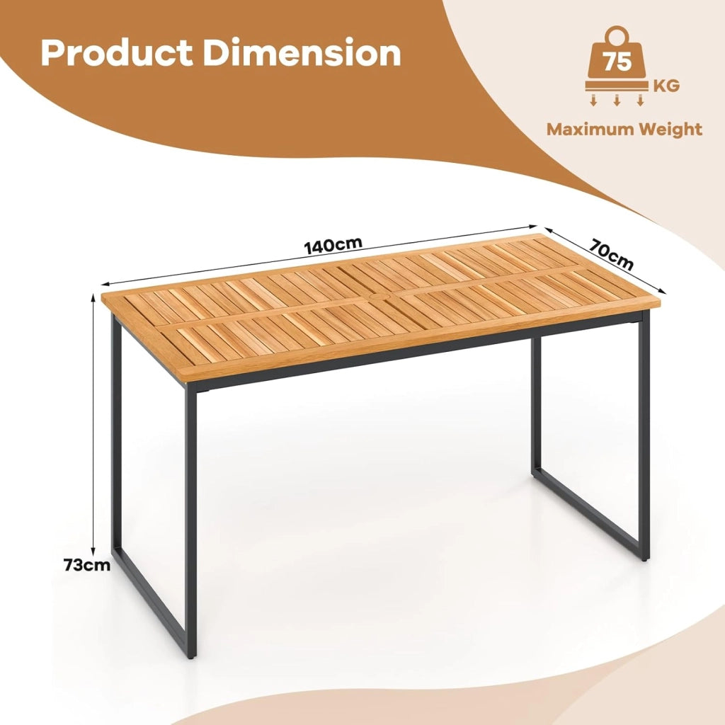 Tavolo da pranzo per esterni, 140 x 70 x 70 x 70 cm, con foro per ombrellone e tavolo in legno di acacia, per 6-8 persone, tavolo da cucina per giardino e casa