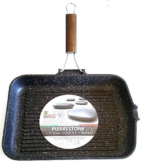 Bistecchiera Grill in Alluminio con Manico Pieghevole Pietra 30 x 40 cm Delizia