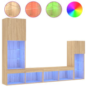 Mobili TV a Muro con LED 4pz | Armadietto TV | Mobile Porta TV Rovere Sonoma Legno Multistrato