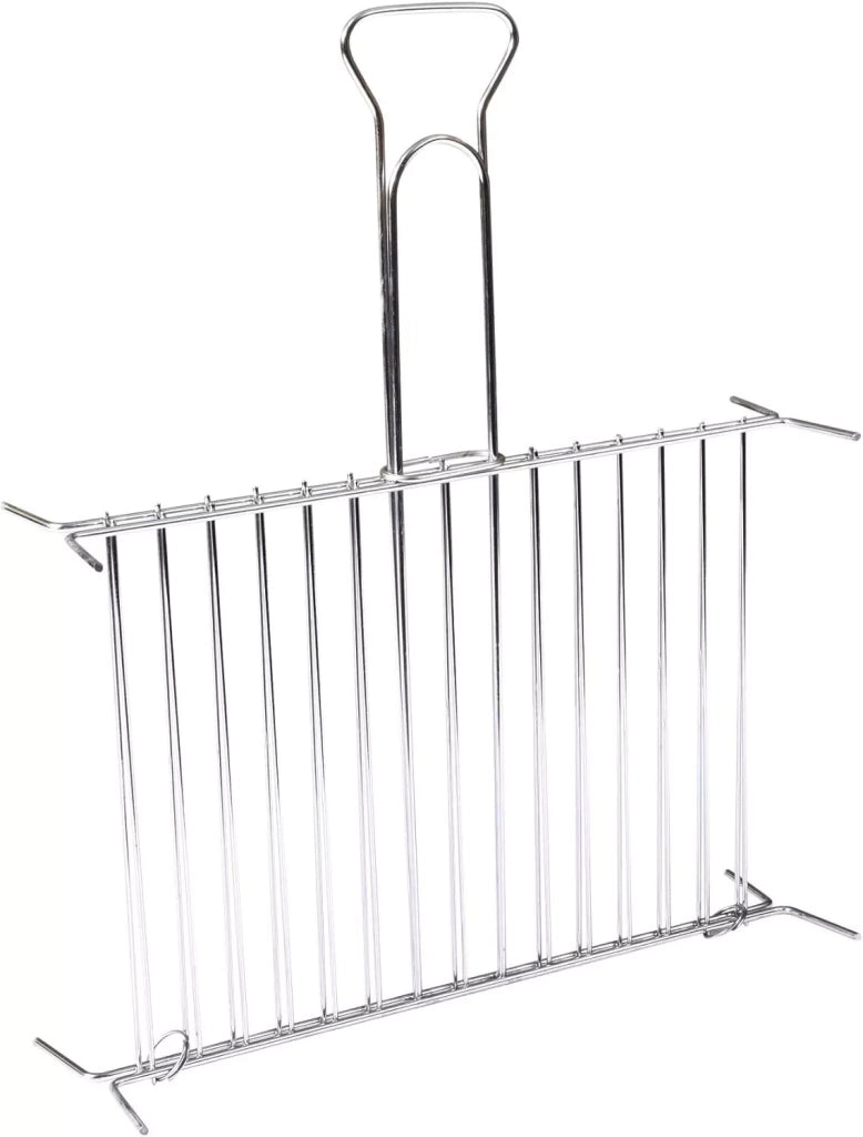 Griglia per Barbecue, Graticola in Acciaio cromato con Manico, Barre Verticali Lisce, Apribile e richiudibile 50x35cm 21 barre
