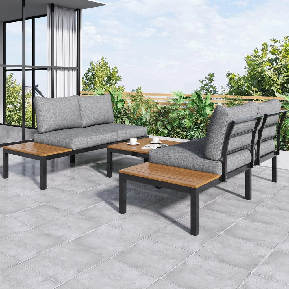 Set Lounge da Giardino 5 Pezzi con Divani, Tavolino e Tavolo in Acacia ¨C Xylo ¨C Grigio