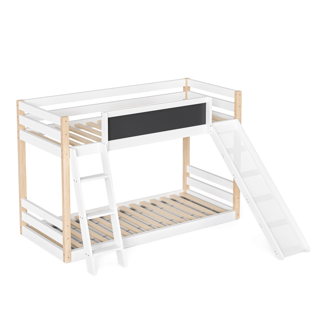 Letto a castello per bambini con scivolo e scala - Zephmum- Struttura stabile in legno, 4 lati protetti, certificato eco 747