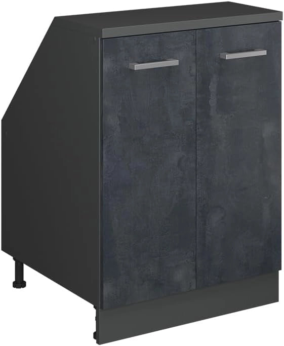 Mobile sottotetto Rion, Calcestruzzo nero, 60 x 81.6 cm con 2 porte, carcassa 60 cm profondità, adatto per il salvaspazio sotto tetti spioventi