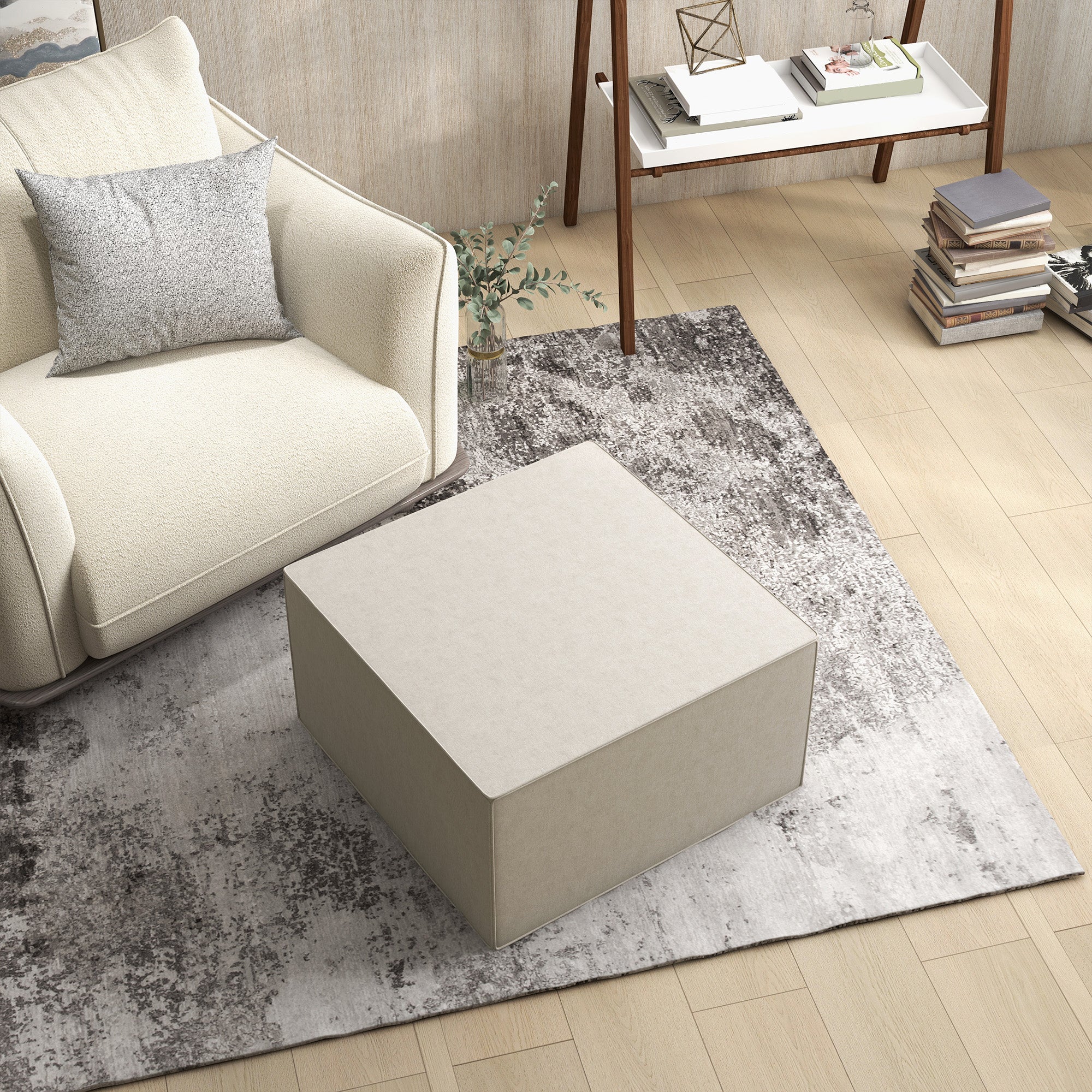 Pouf Poggiapiedi 75x75x41 cm Rivestimento Rimovibile Tessuto Effetto Lino Beige