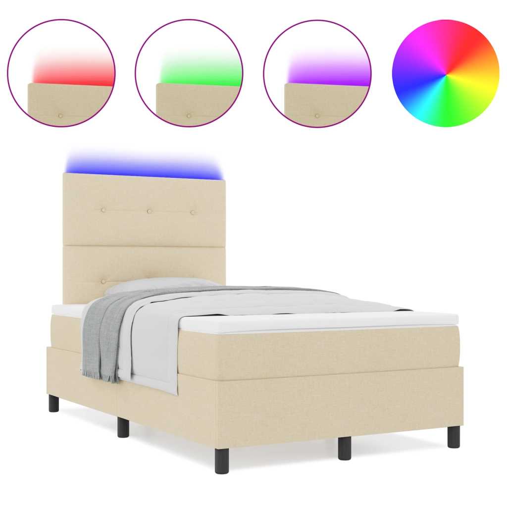 Letto a Molle con Materasso e LED Crema 120x200 cm Tessuto