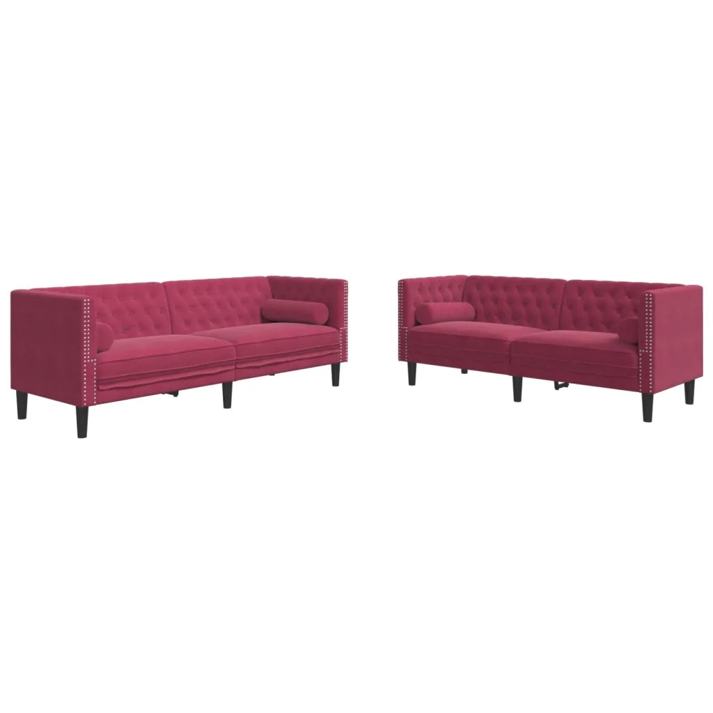 Set Divani Chesterfield 2pz con Cuscini Rosso Vino Velluto 3209295
